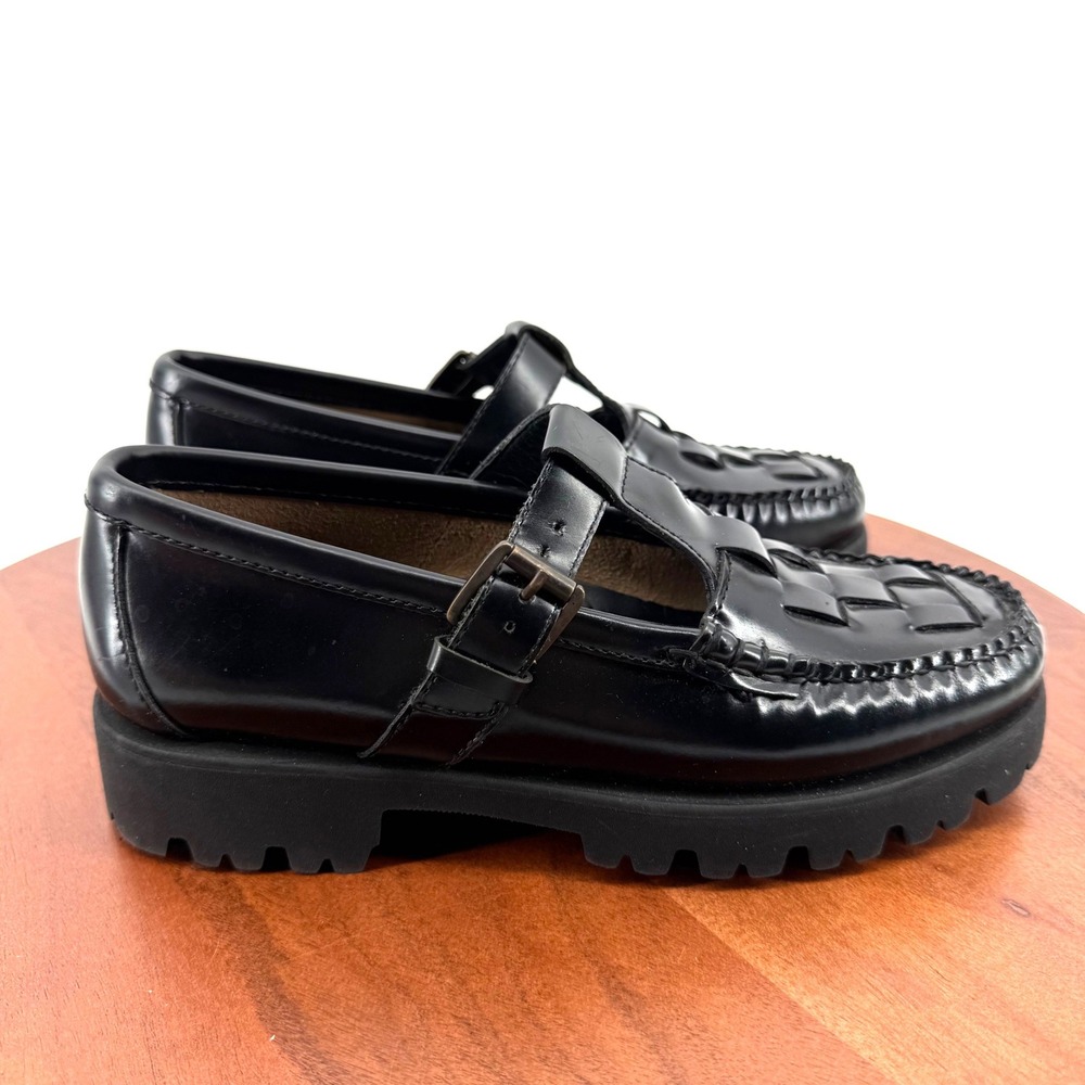 GH Bass Weejuns Black Leather Mary Jane T-Strap Preppy Lug Sole Loafer Women 6.5